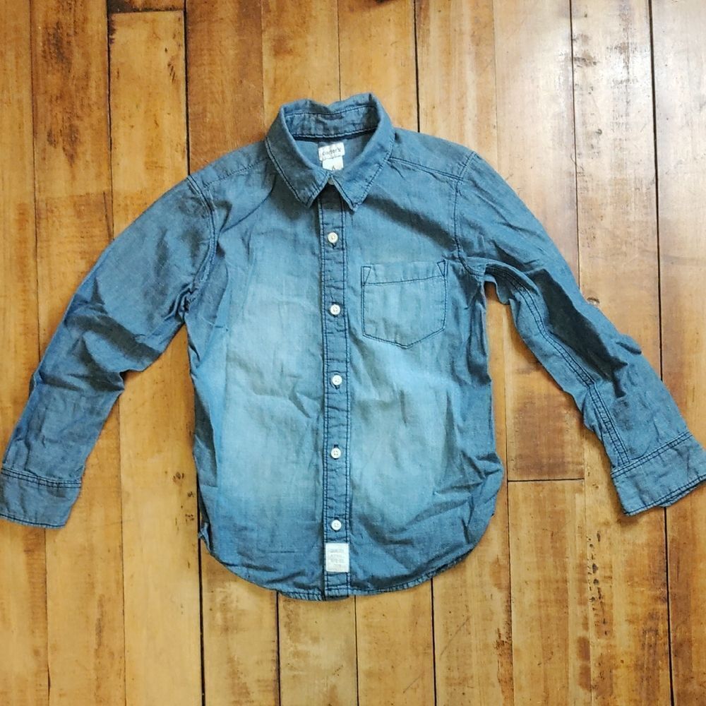 Carters Denim Button Up Shirt size 6 Long Sleeve Cotton Spring Easter
